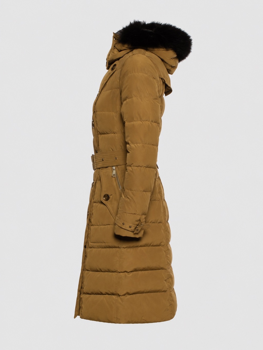 Burberry mid-length nylon Quilted down filled Belted Puffer Coat Fur Hood S 4 6 - Picture 3 of 4